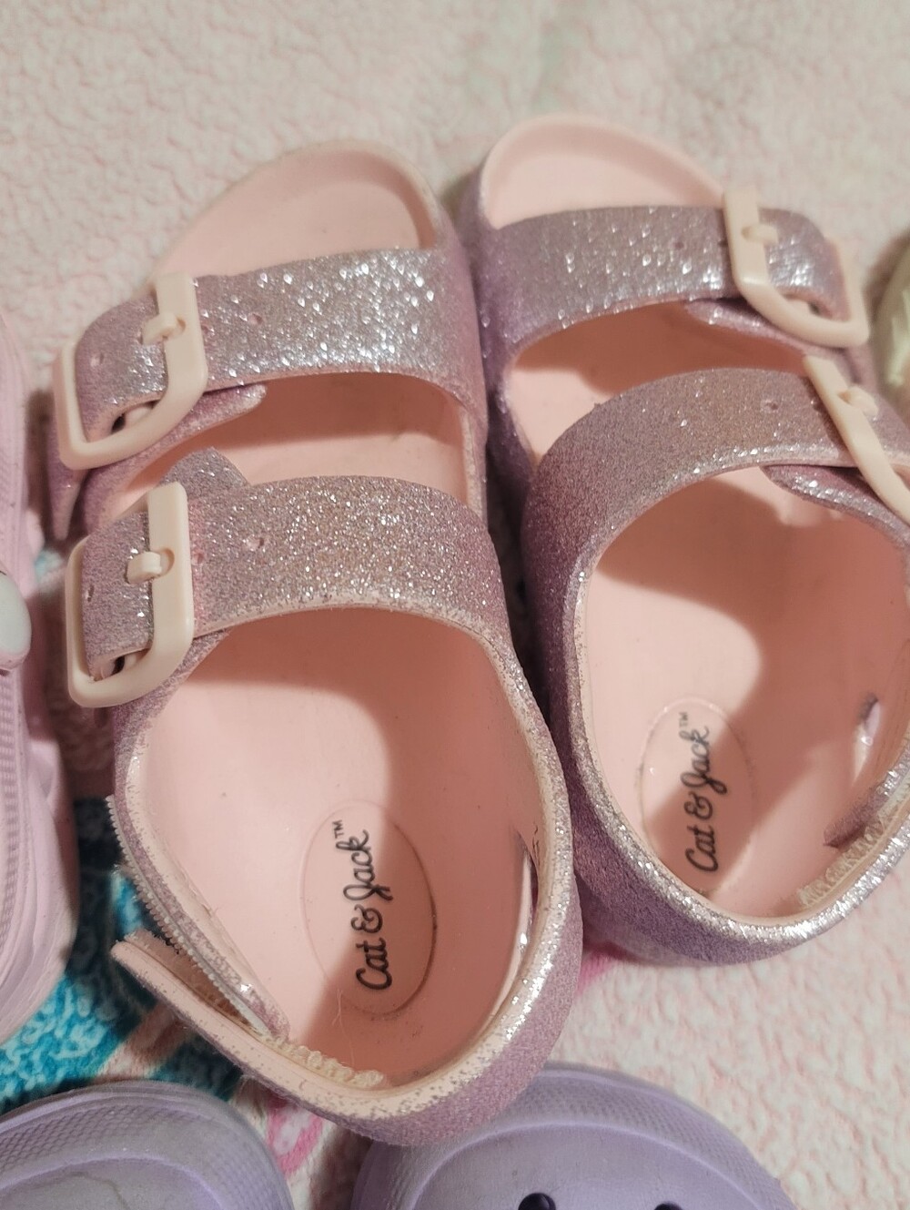 Four Set Kids Pink and Lavender Slip-On Clogs & Sandals Set Size 7 - Picture 3 of 6